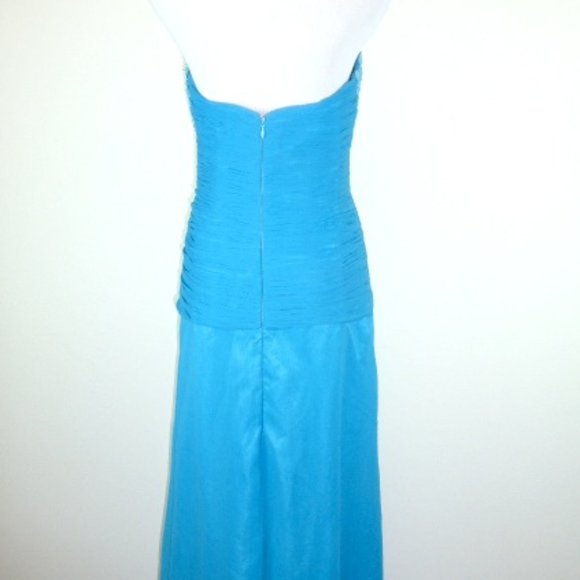 Jovani silk turquoise blue gown ruched lace 10 - Picture 7 of 9